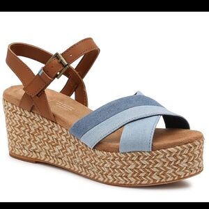 Toms Willow Espadrille Wedge Sandal Denim & Leather nearly new 6.5